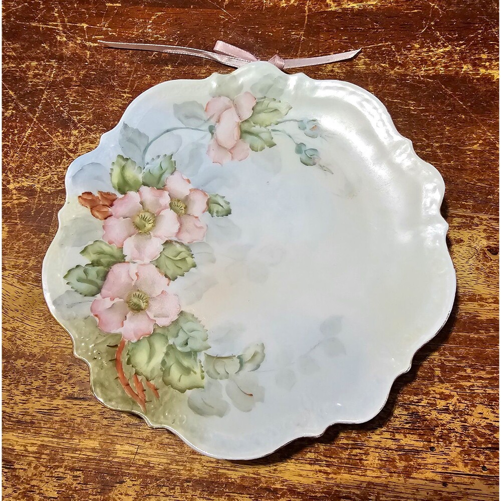 Hand Painted Signed Floral Porcelain Scalloped Edge Round Decorative Plate 1909